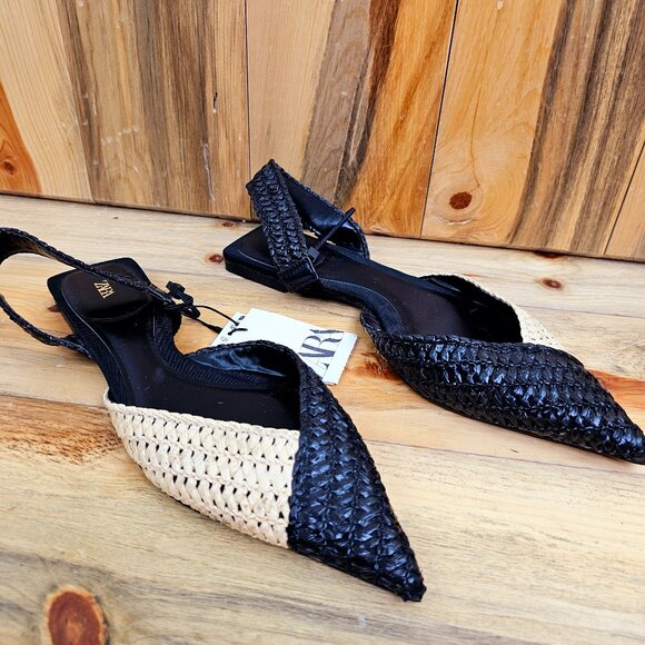 Zara Shoes - ZARA LIMITED EDITION WOVEN RAFFIA SLINGBACK FLATS